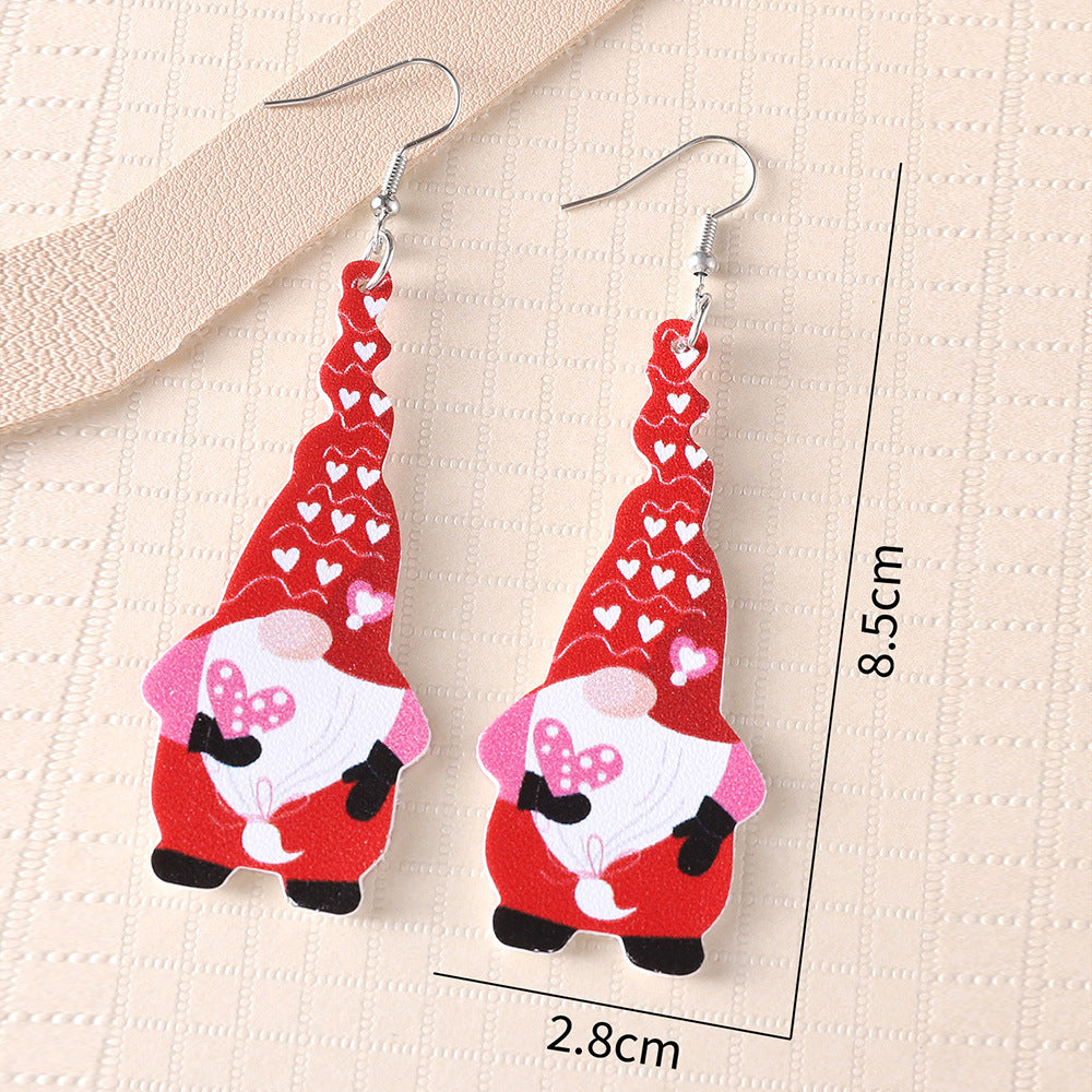 Wholesale Leather Valentine' s Day Heart-shaped Gnome Pendant Earrings