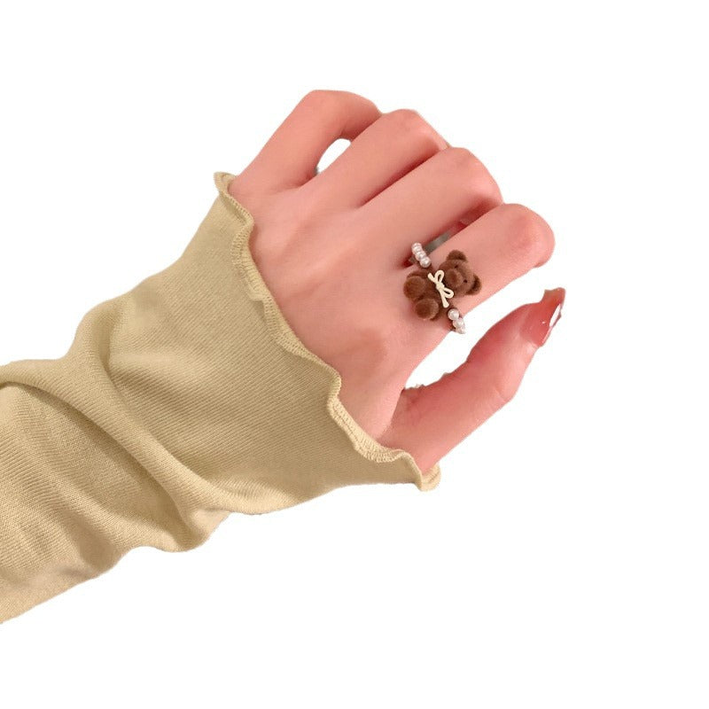 Wholesale  cute bear flocking open ring adjustable ring