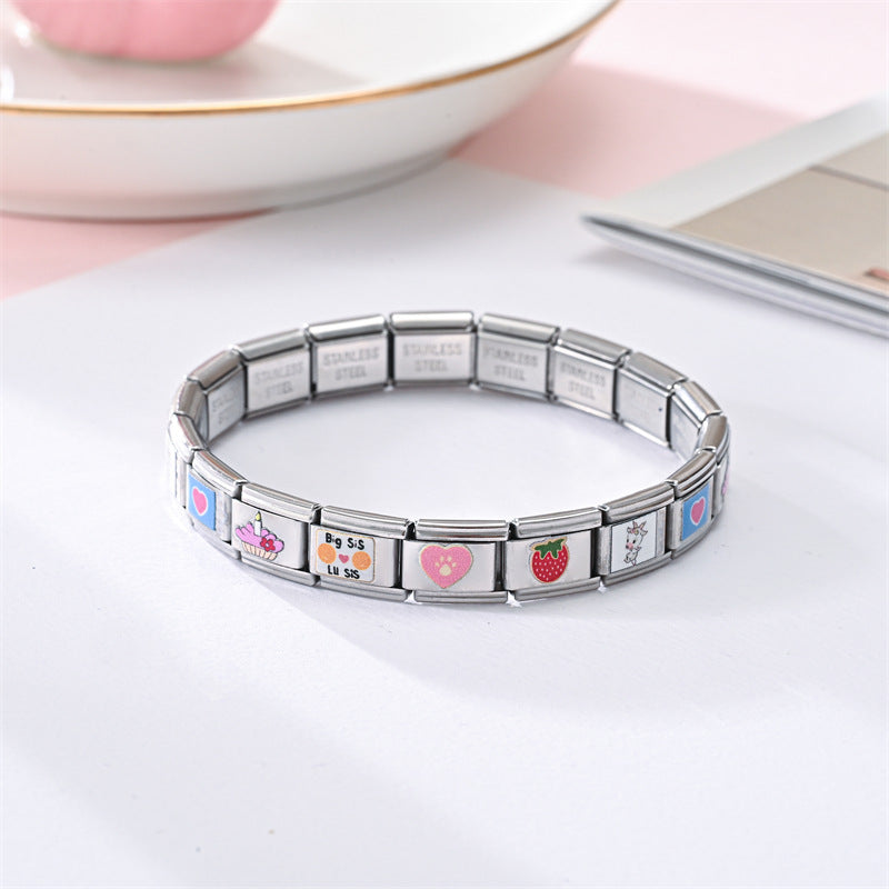 Wholesale Stainless Steel Modular Elastic Bracelet Square Train Card Printed Fashion Accessory