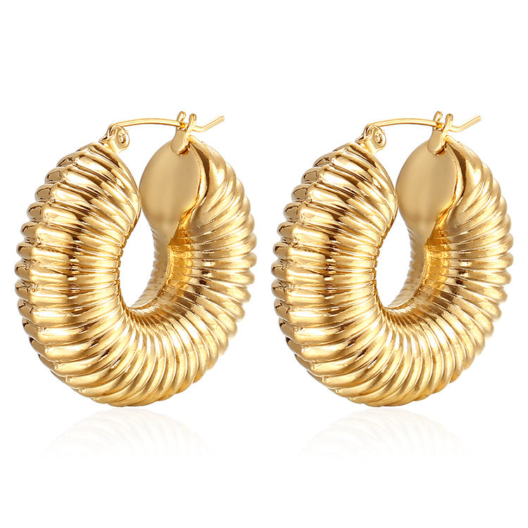 Wholesale 18K gold thread titanium steel hollow earrings