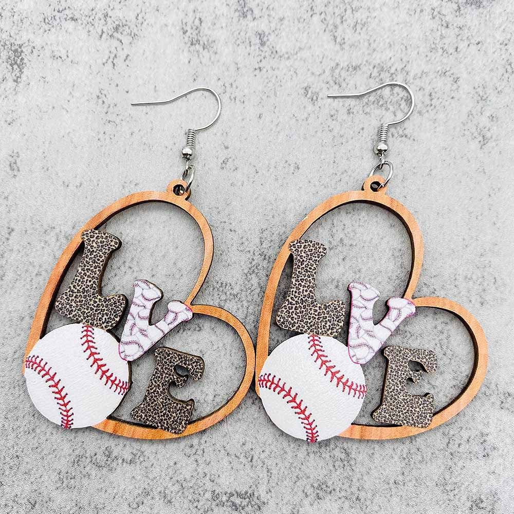 Wholesale Baseball Basketball Football Volleyball Vintage Wooden Earrings
