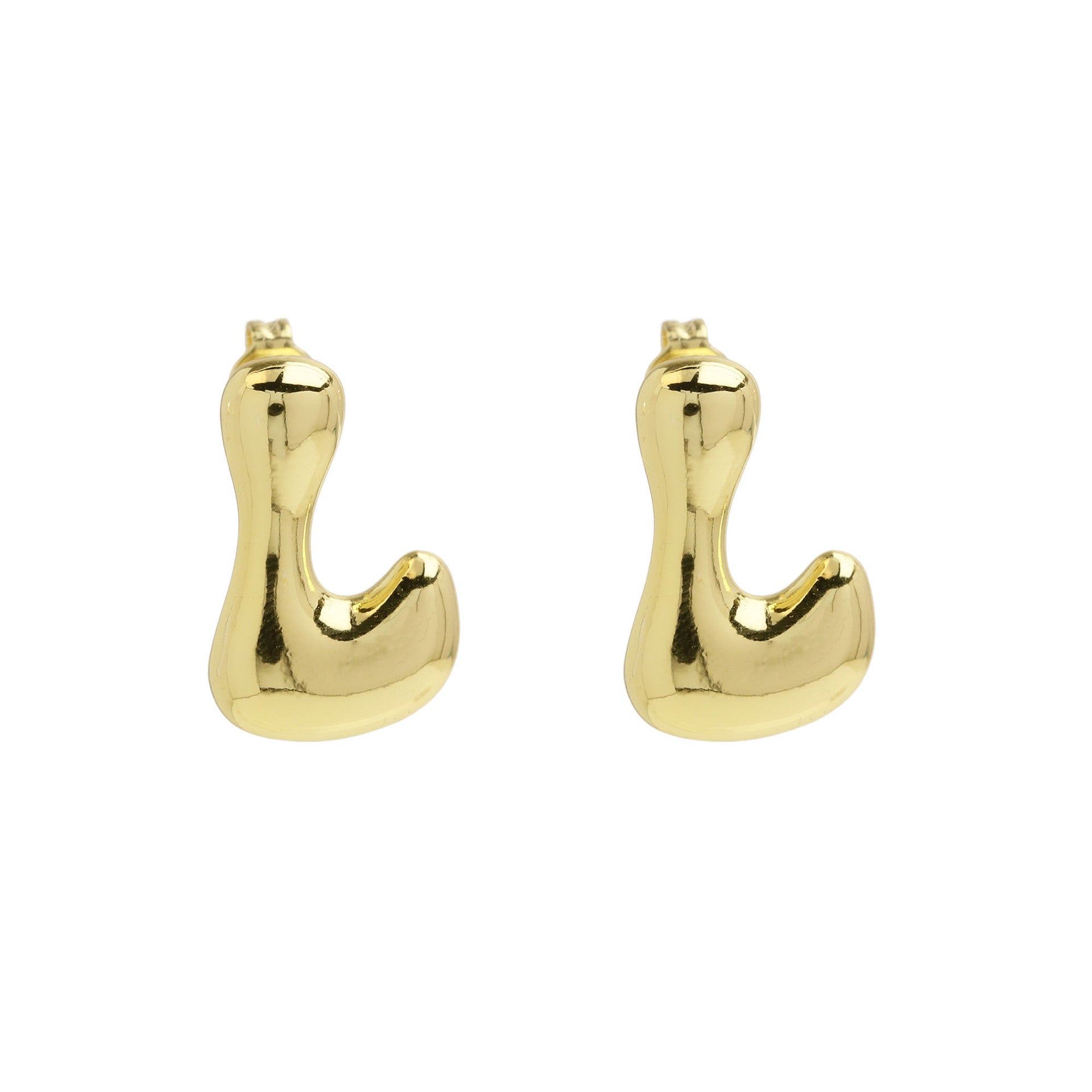 Wholesale  copper plated 18k real gold chubby bubble balloon 26 English letter earrings