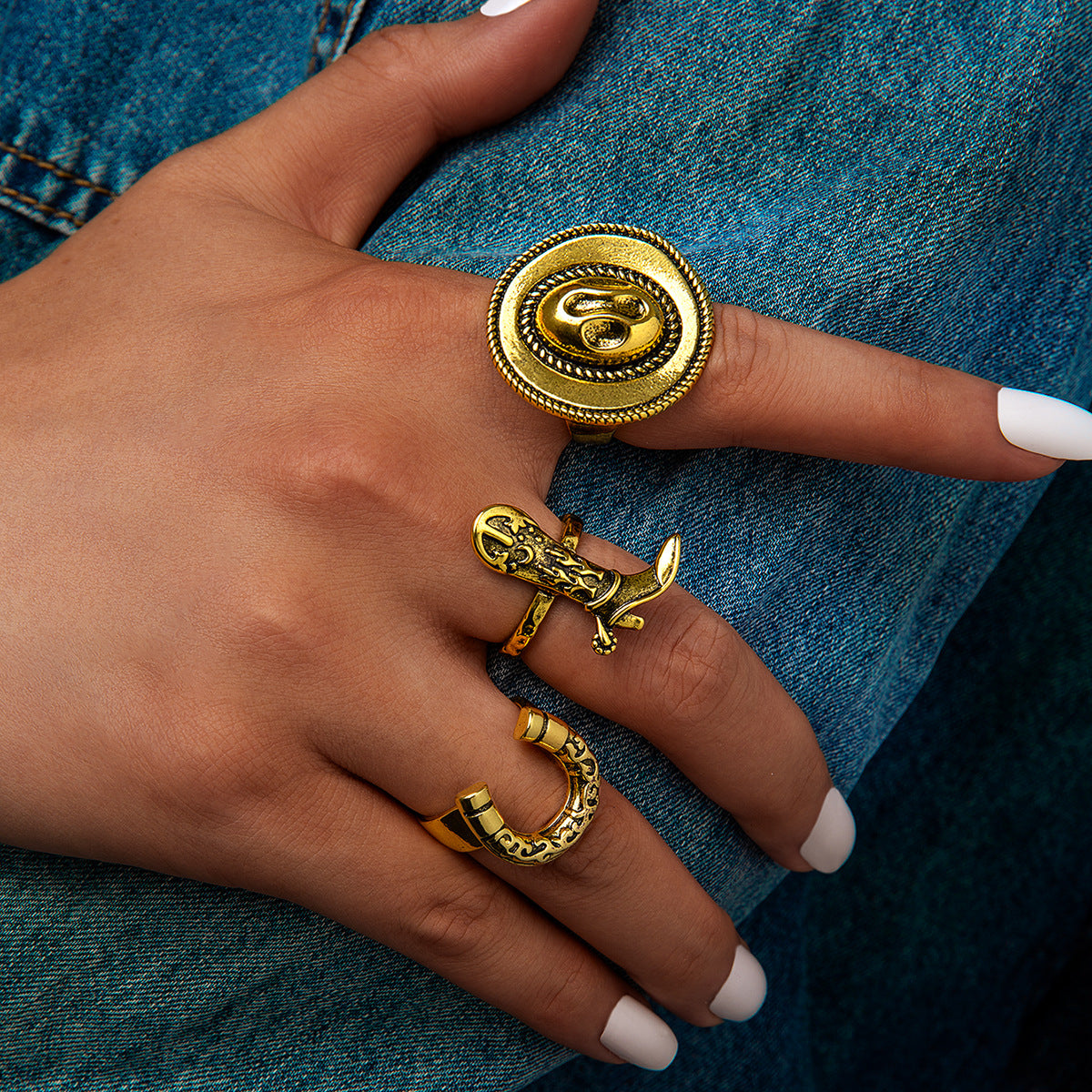 Wholesale Retro Ethnic Style Cowboy Western Style Multi-Piece Set of Rings