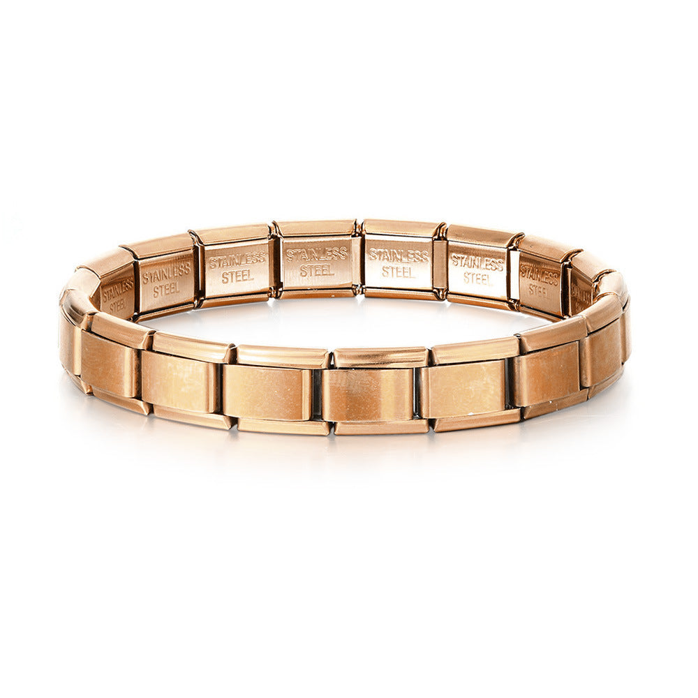 Wholesale Italian Style Stainless Steel Modular Square Block Elastic Bracelet Geometric Jewelry Accessory Gift