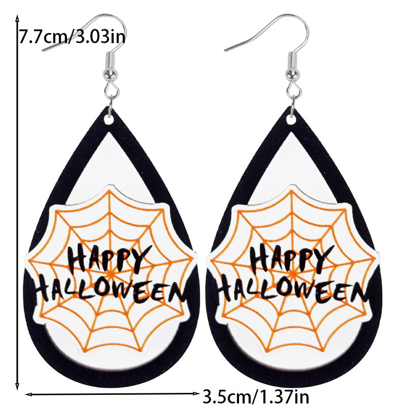 Wholesale Halloween BOO Bat Ghost Spider Web Wood Earrings ACC-ES-WeiAn001