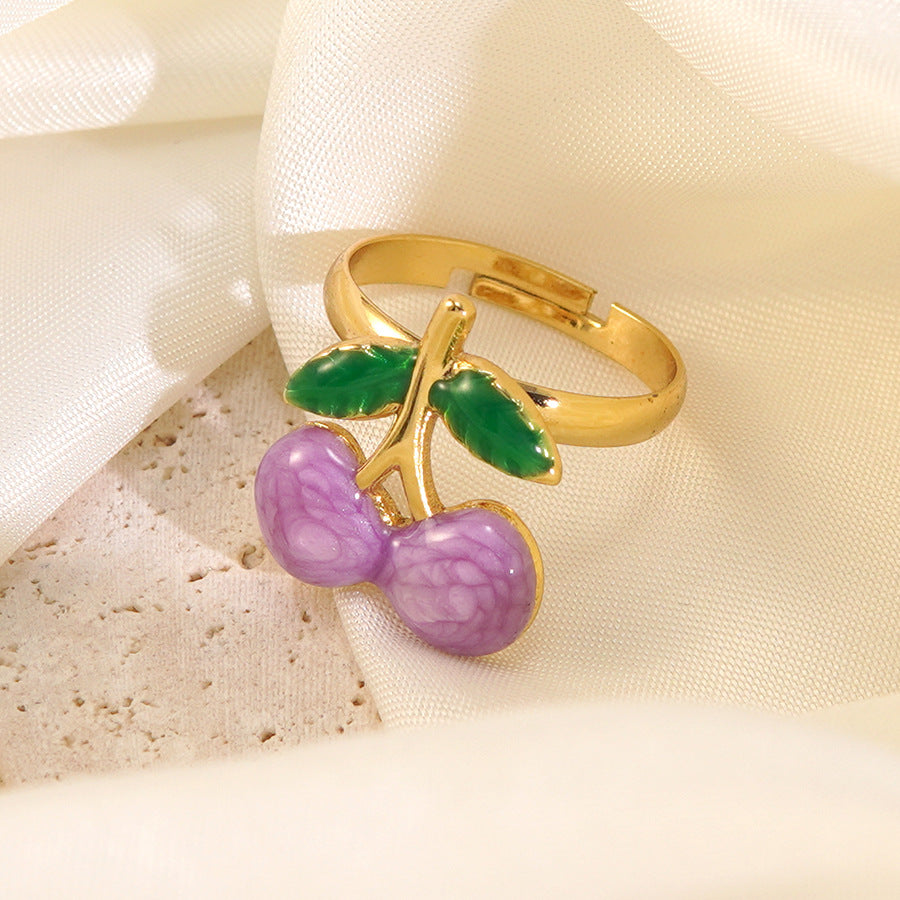 Anello in acciaio inossidabile serie frutta con anello goccia di olio di ciliegia all'ingrosso