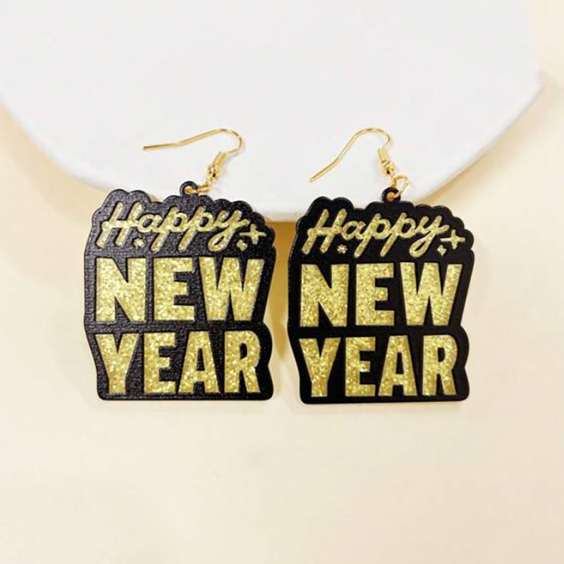 Wholesale fashion Happy New Year acrylic English letter sequined earrings