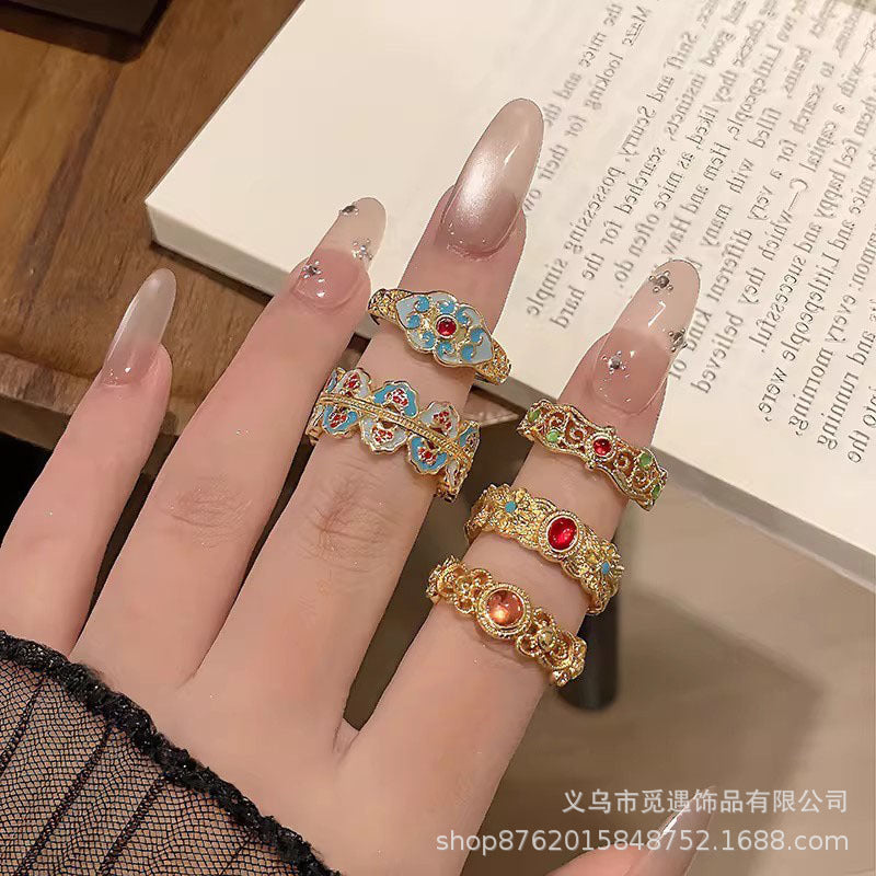 Wholesale Four-Leaf Flower Open Ring,  New Chinese Style Retro Design,  Trendy Jewelry Accessory for Women