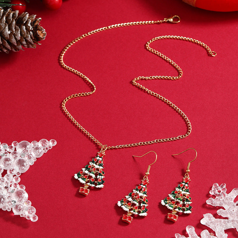 Wholesale Cartoon Oil Drop Colorful Christmas Tree Earrings Necklace Set ACC-NE-KaiQing002