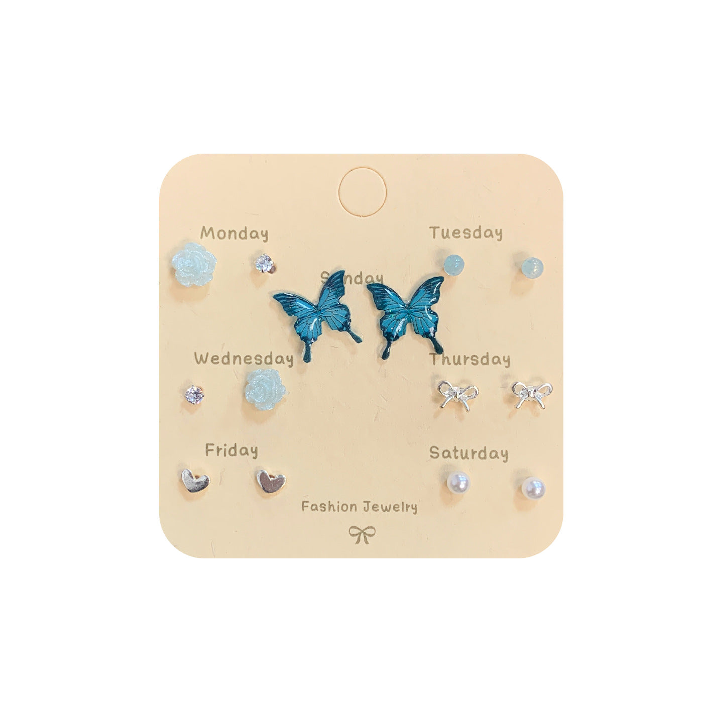 Wholesale Autumn Colorful Butterfly Flower Pearl Earring Set Silver Needle Small Sweet Earrings