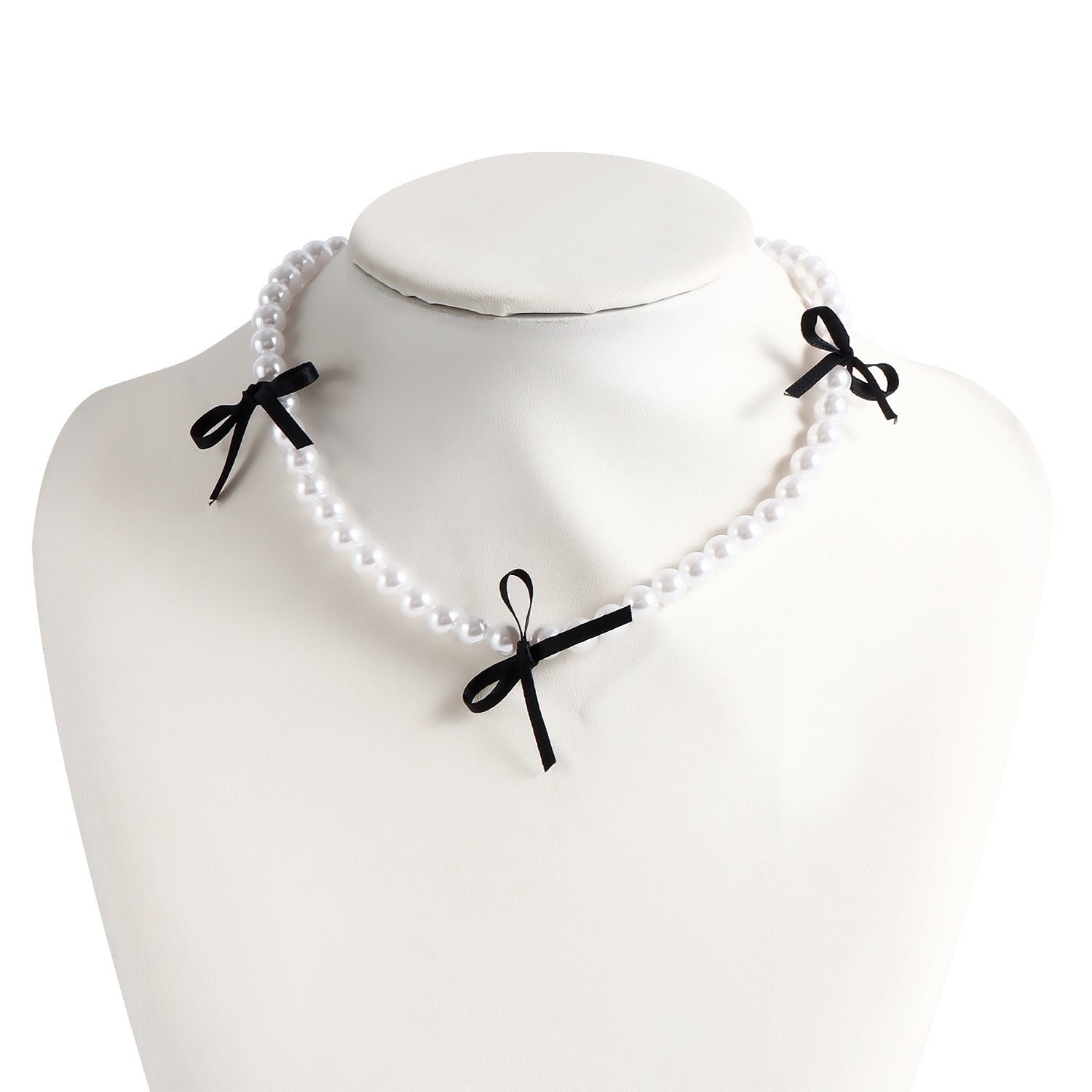 Wholesale Light Luxury Pearl Necklace Black Ribbon Bow Collarbone Chain Necklaces