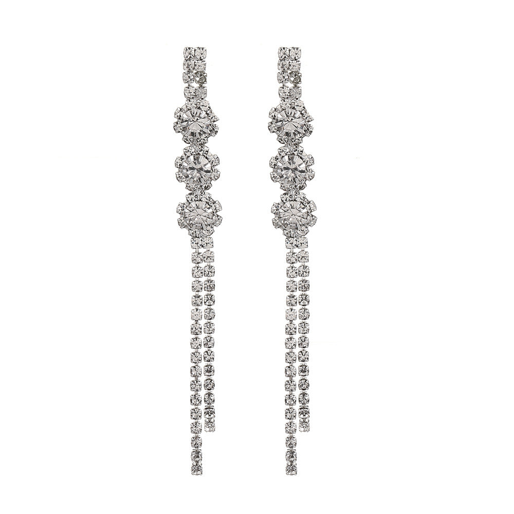 Wholesale Light Luxury Exaggerated Tassel Rhinestone Earrings ACC-ES-MY031