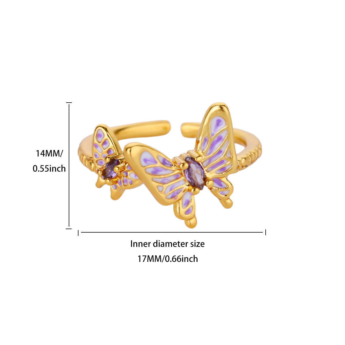 Wholesale Heart Shape Purple Bow Zircon Ring 18K Gold Plated Fashion Accessory Gift for Women Boutique Resale