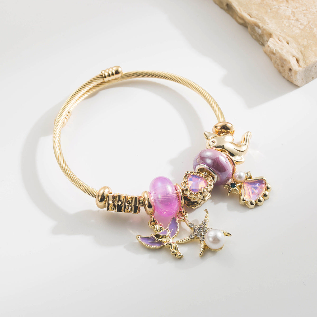 Wholesale Trendy Pearl Shell Starfish Bird Charm Bracelet Rhinestone Alloy Jewelry Accessory Gift