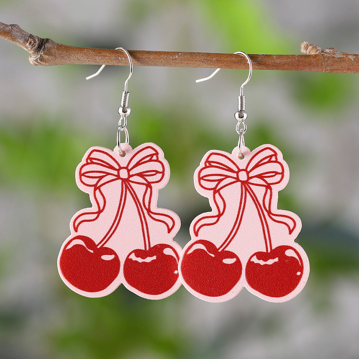 Wholesale Bow cherry acrylic drop earrings