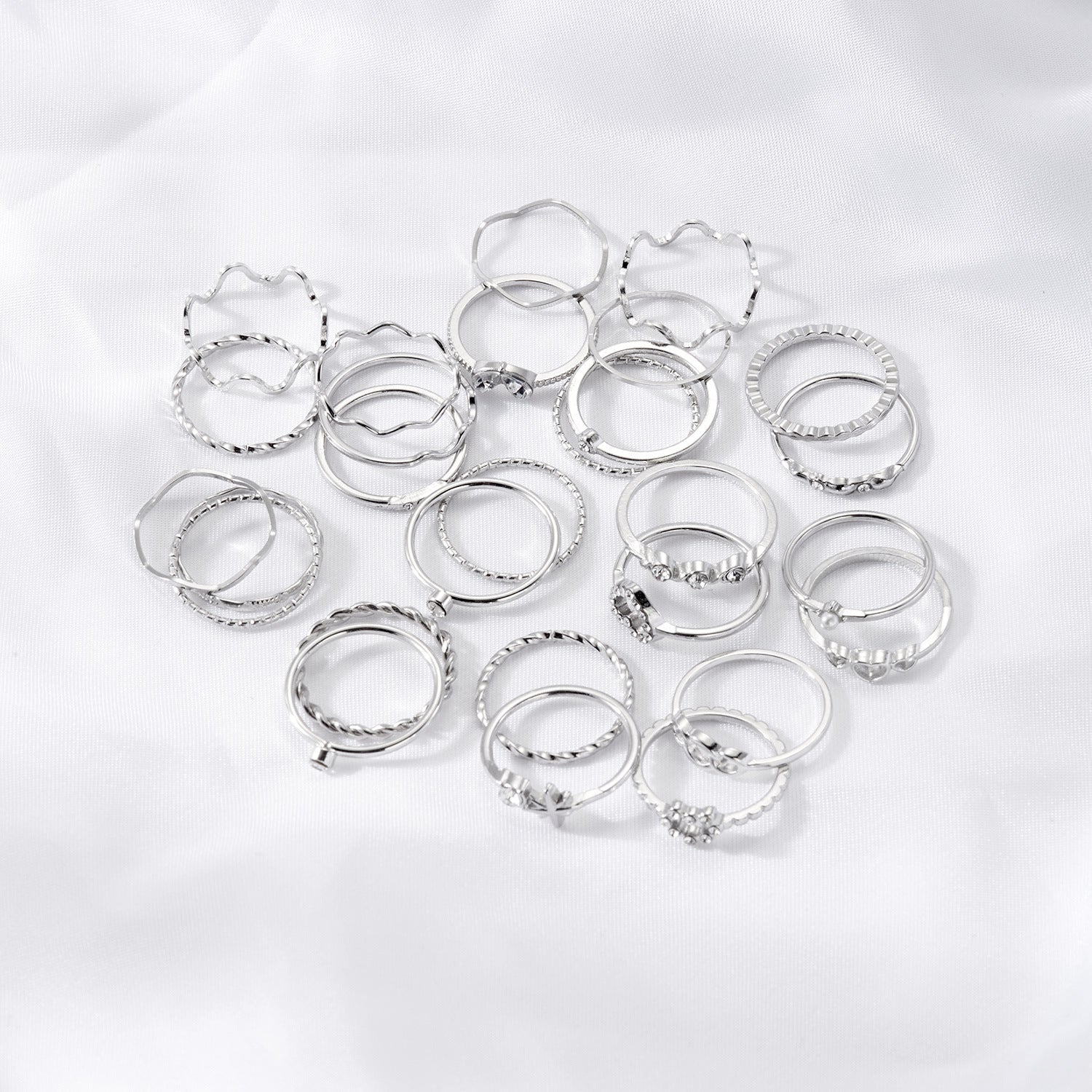 Wholesale Diamond-Encrusted Heart Wave Ring