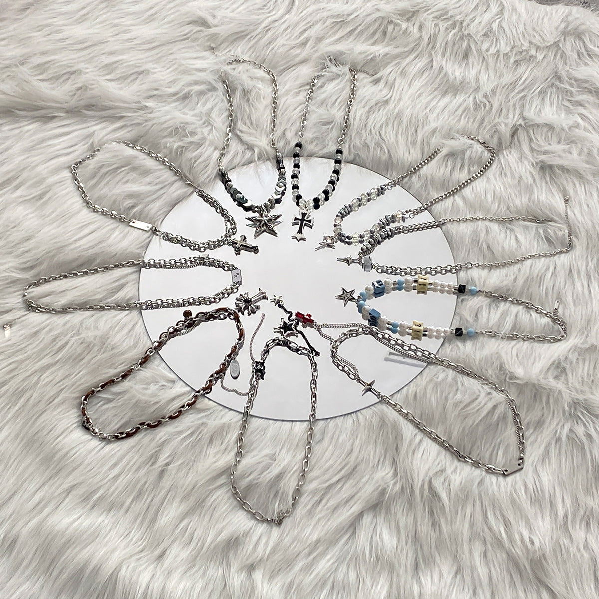 Wholesale Double Layer Splicing Necklace Titanium Steel Sweater Chain Long Necklace ACC-NE-NS003