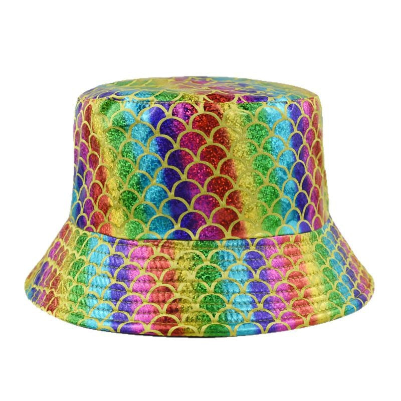 Wholesale  Fashion Rainbow Colorful Gold and Silver Fish Scale Basin Hat