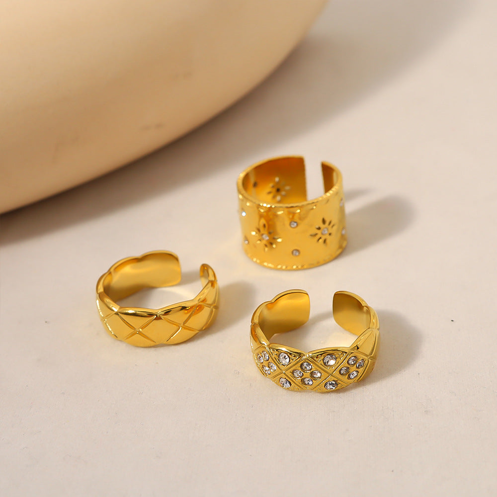 Wholesale  retro palace style carved ring hollow design titanium steel non-fading ring