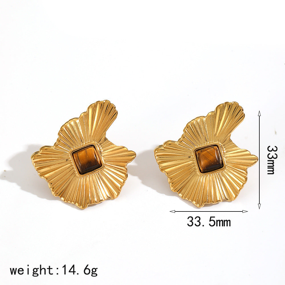 Wholesale Gold Plated Stainless Steel Natural Stone Irregular Geometric Ring And Earring Set For Women Trendy Everyday Jewelry