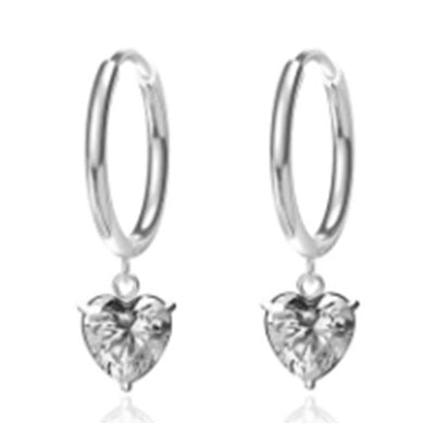 Wholesale 2PCS Titanium steel heart-shaped zircon pendant earrings