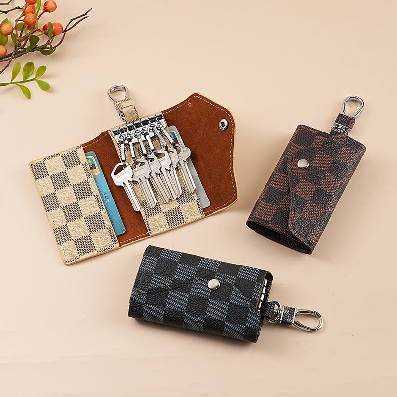 Wholesale Stylish Plaid Car Key Bag With PVC And Snap Button Unisex Boutique Resale