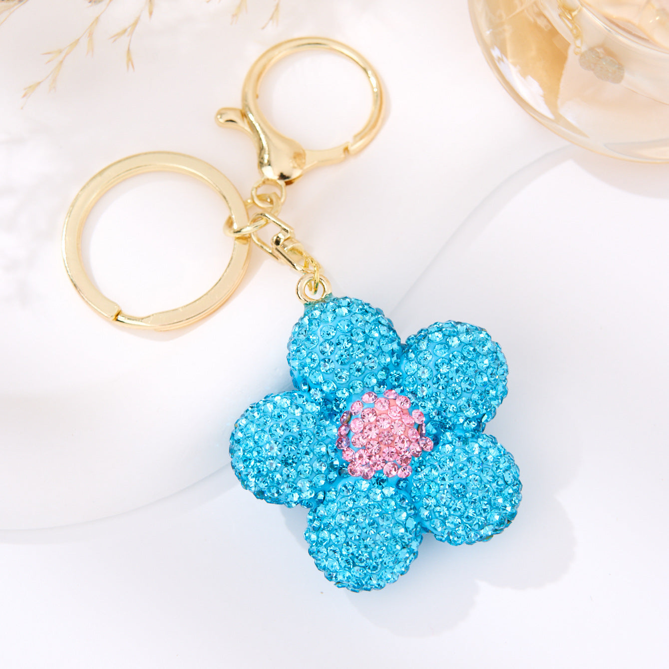 Wholesale Alloy Diamond-Encrusted Hollow Flower Double-Sided Keychain Car Key Bag Charm Fashion Accessory