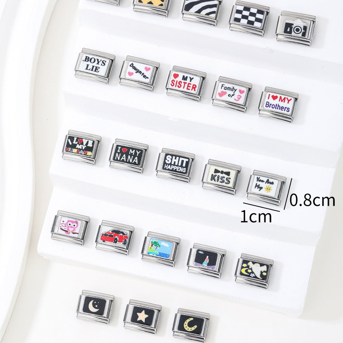 Wholesale 10pcs Italian Charm Bracelet 9mm DIY Splicing English Star Moon Stainless Steel Composable Bracelet