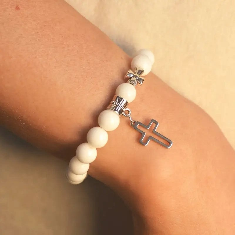 Wholesale European American Couple Design Acrylic Electroplated Cross Bracelet,  Fashion Jewelry Accessory for Resale