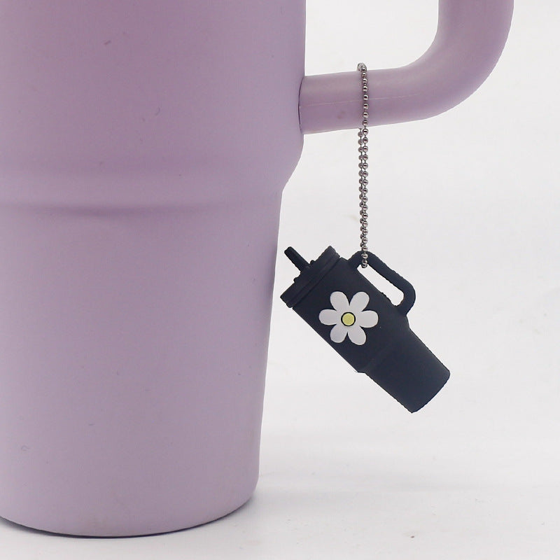 Wholesale Small Flower Soft Plastic Cup Mini Cute Milk Tea Cup Keychain Cup Hanging Chain ACC-KC-MeiTE001