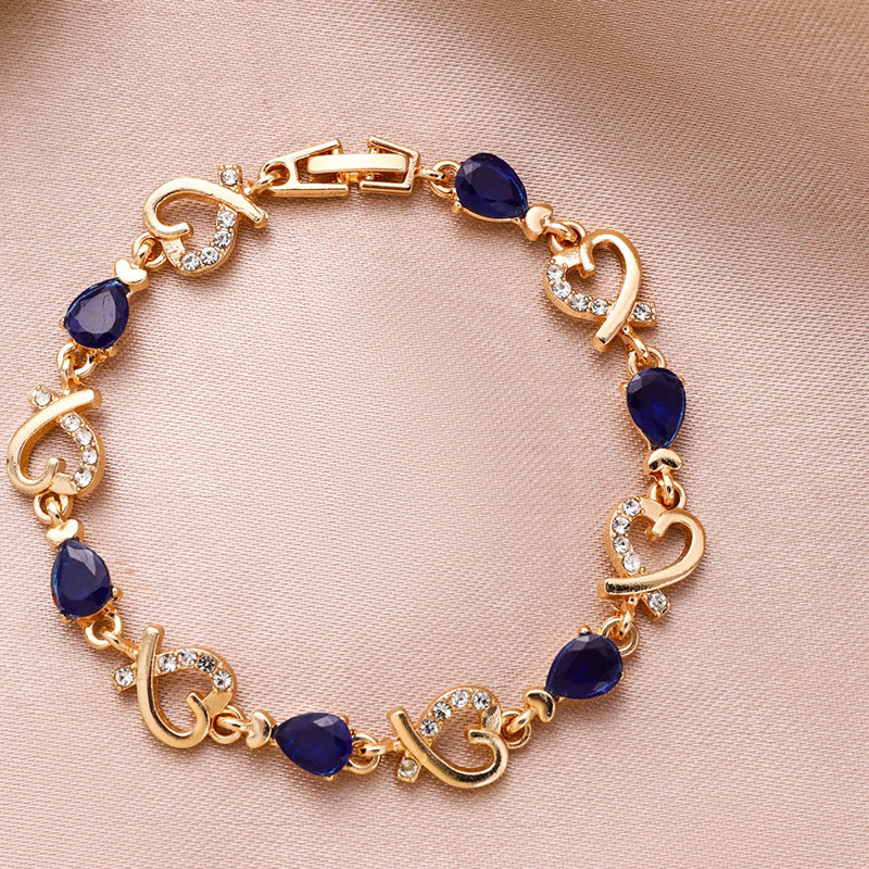 Wholesale Korean Style Heart Hollow Flower Rhinestone Bracelet Alloy Pearlescent Jewelry Accessory Gift