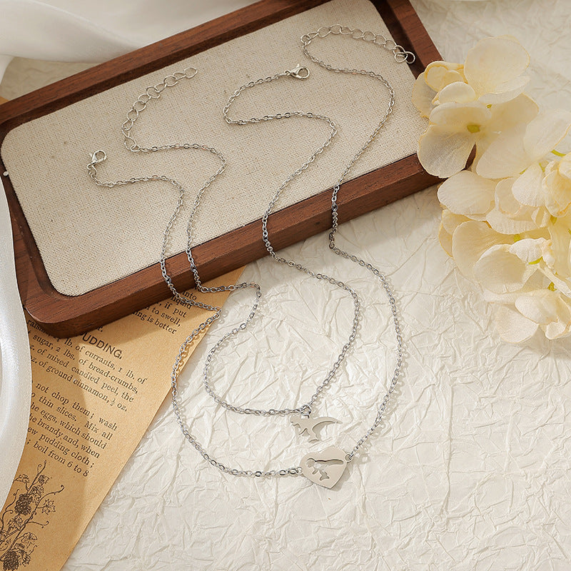 Wholesale Stainless Steel Necklace Clavicle Chain Hollow Love Unicorn Necklace