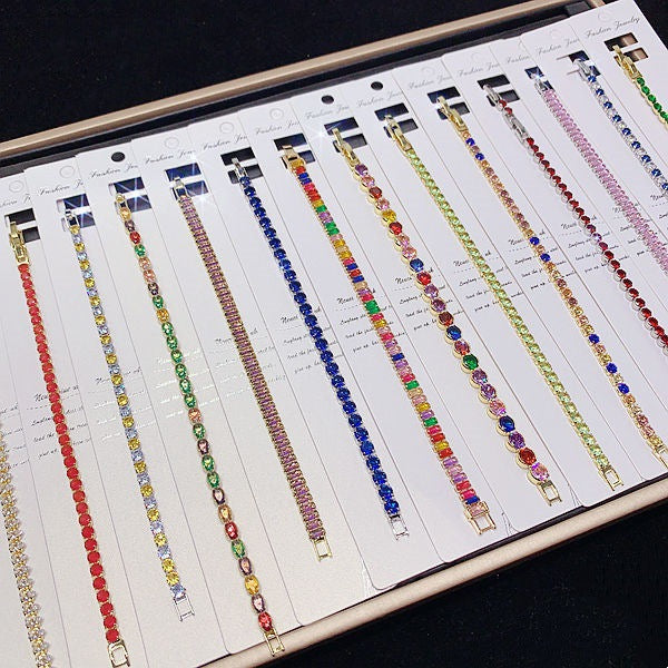 Wholesale Colorful Zircon Bracelet,  Shiny Gemstone Hand Jewelry,  Fashion Accessory for Boutique Resale