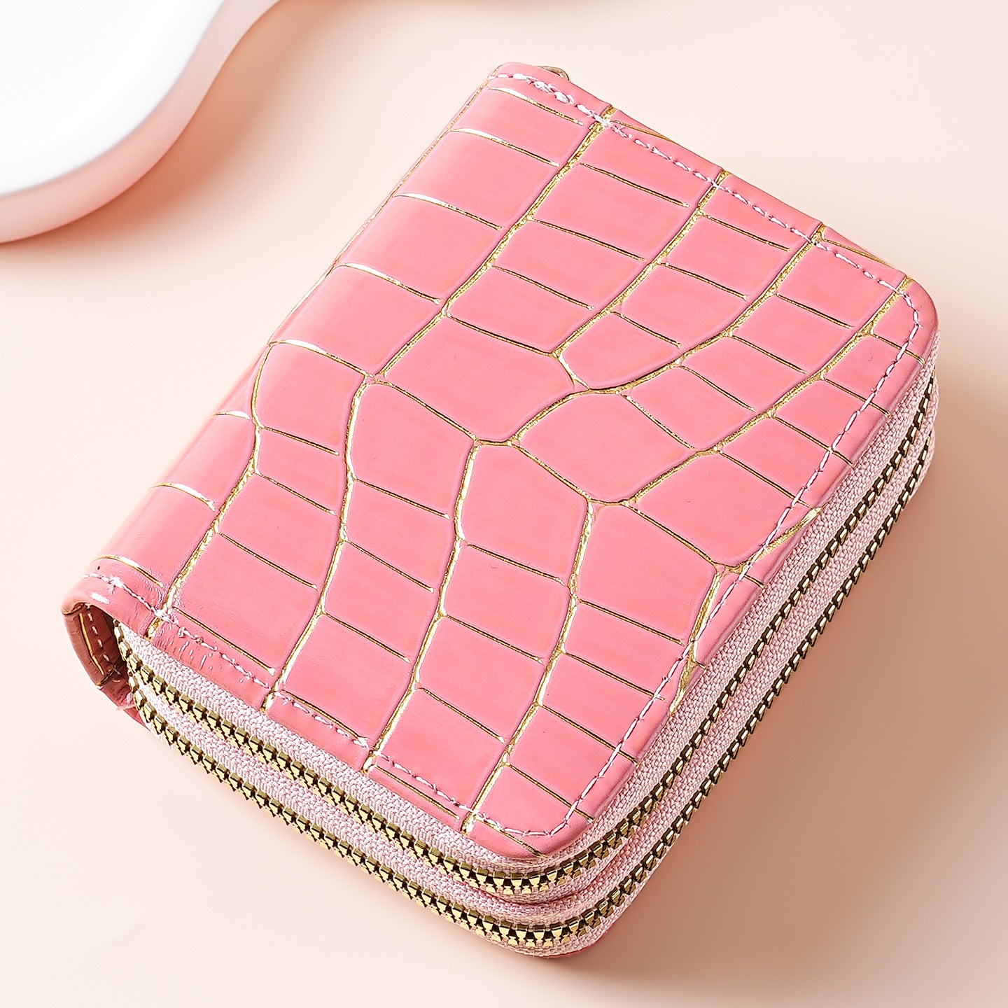 Wholesale Women S Everyday PU Leather Card Holder Wallet Stone Texture Multi Slot Double Zipper Coin Purse