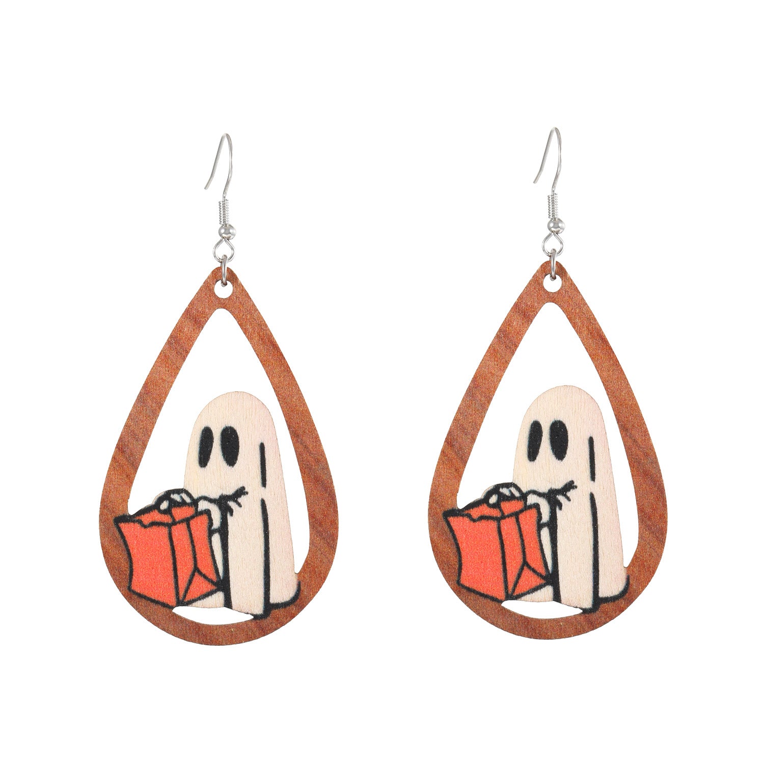 Wholesale Wooden  Earrings Funny Pumpkin Maple Leaf Ghost Design Party Wear Fashion Accessory