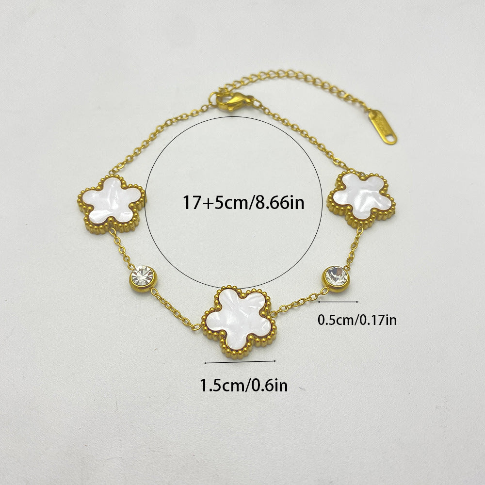 Wholesale Real Gold Plated Titanium Steel Five-Leaf Flower Bracelet - Everyday Jewelry Accessory