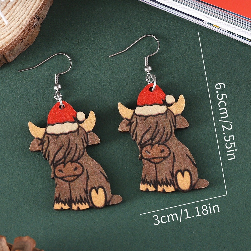 Wholesale  Christmas Western Style Christmas Hat Alpine Cow Pendant Earrings