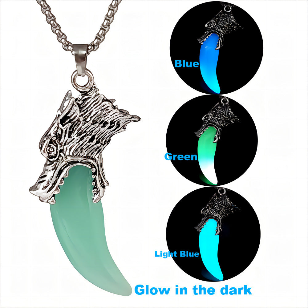 Wholesale Luminous large wolf tooth vintage inlaid wolf head men' s pendant