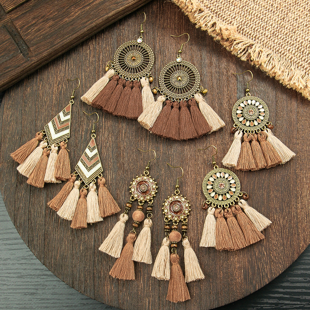 Wholesale Bohemian Hand-Woven Tassel Earrings for Everyday Wear Fashion Accessory