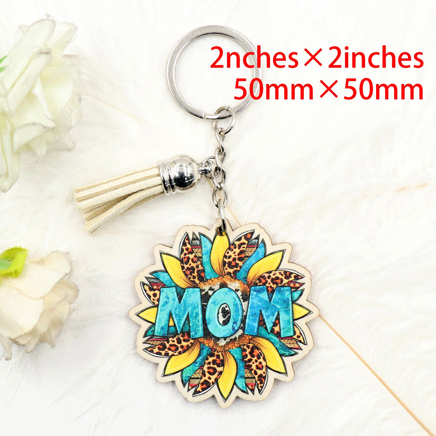 Wholesale Sunflower MOM Mother's Day Gift Leopard Print Vintage Acrylic Keychain Creative Keychain Wood ACC-KC-XiaoYan005