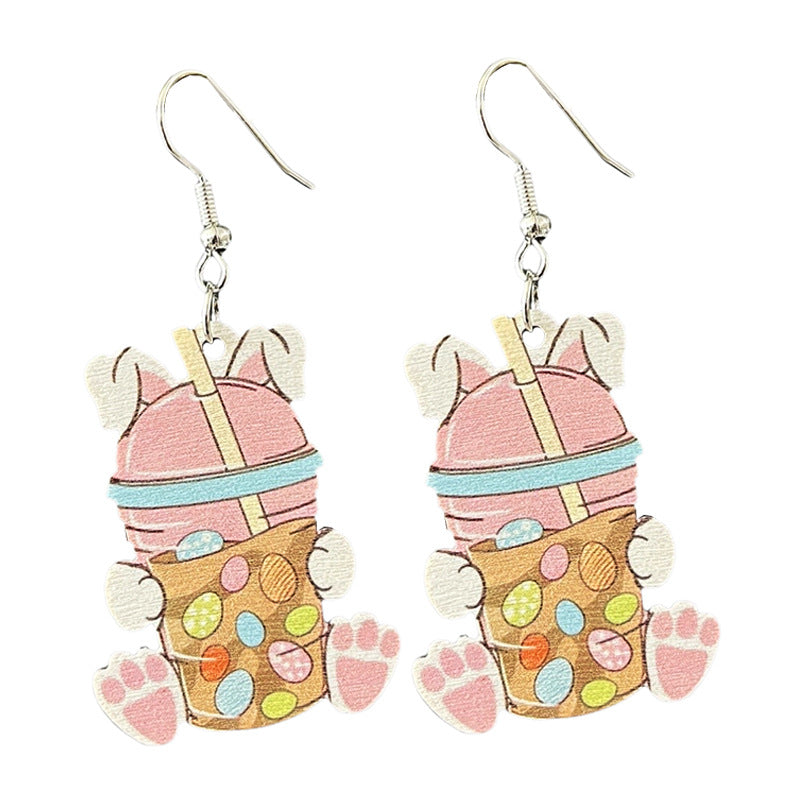Wholesale 2pcs/ pack Wooden Easter Bow Bunny Cross Earrings