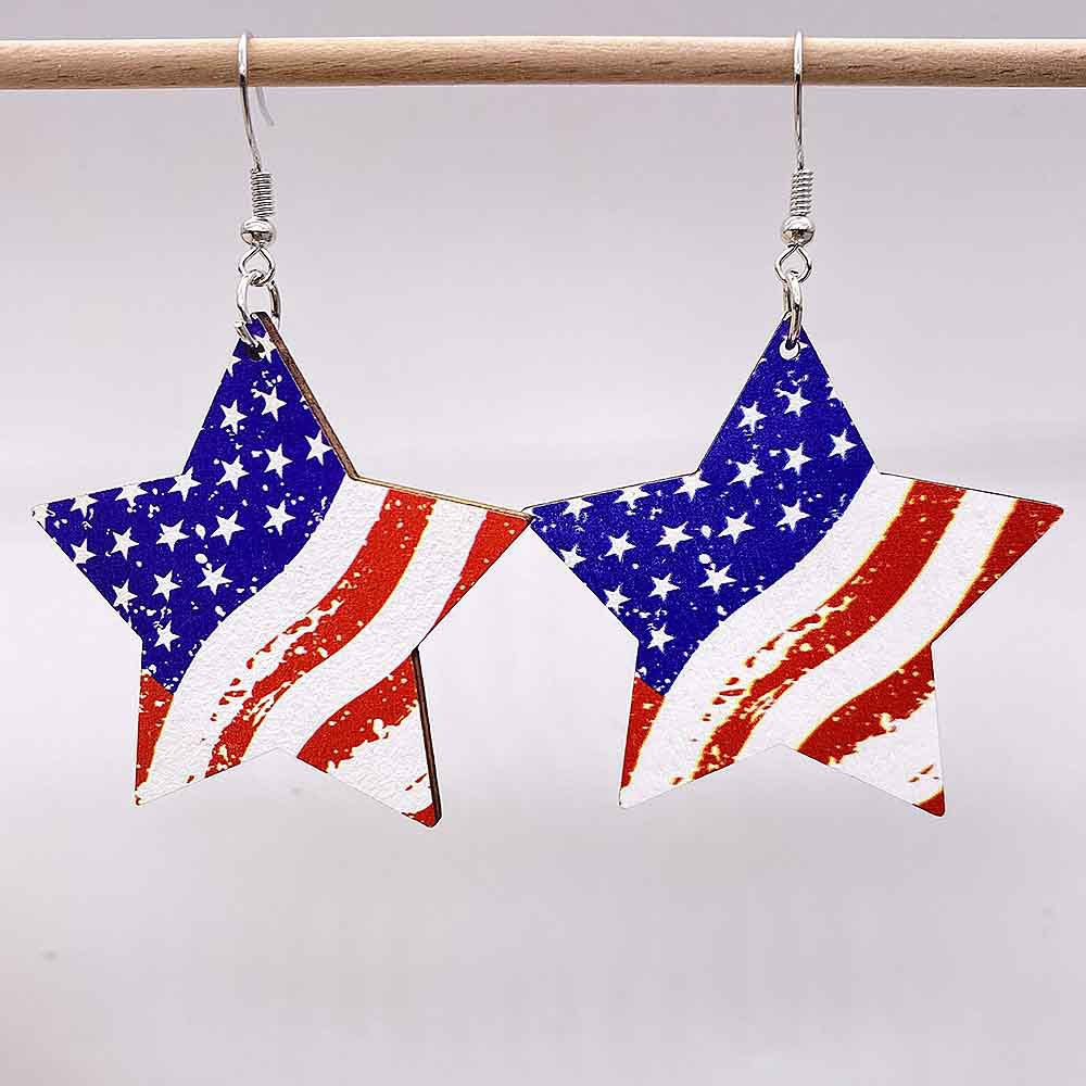 Wholesale  Tassel Independence Day Earrings Set Five-Pointed Star American Leather Earrings