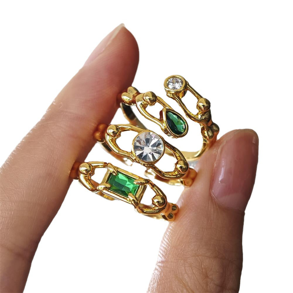 Wholesale  light luxury design zircon open adjustable ring