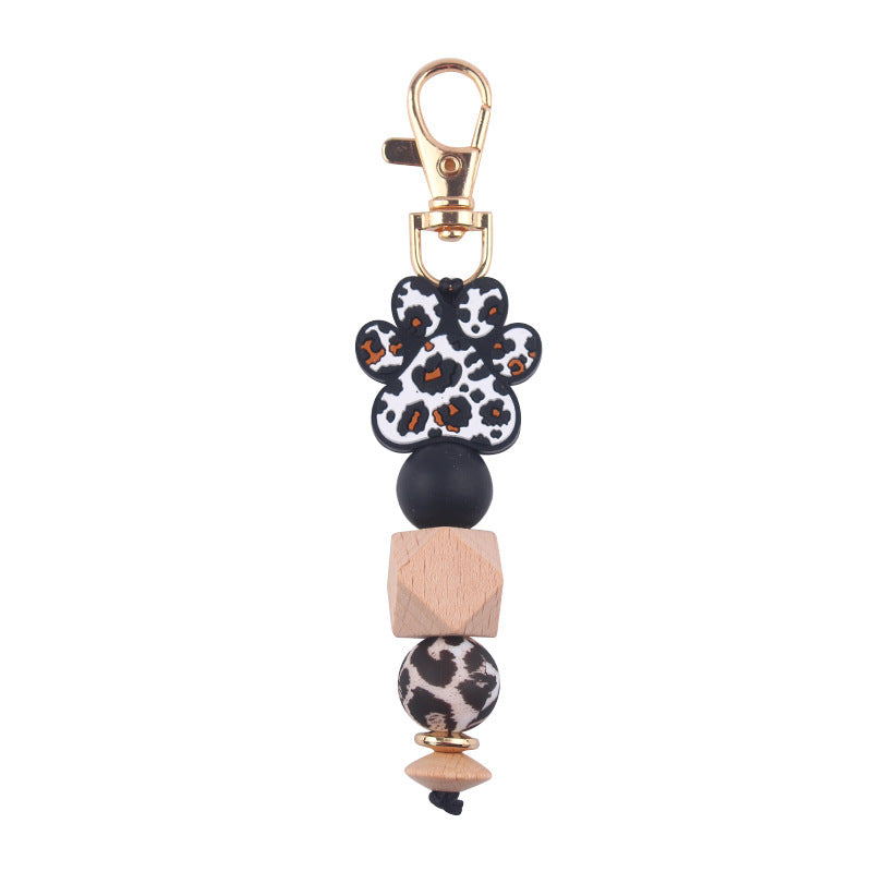 Wholesale Cartoon Rainbow Leopard Print Dog Paw Silicone Beaded Keychain ACC-KC-GuangTian072