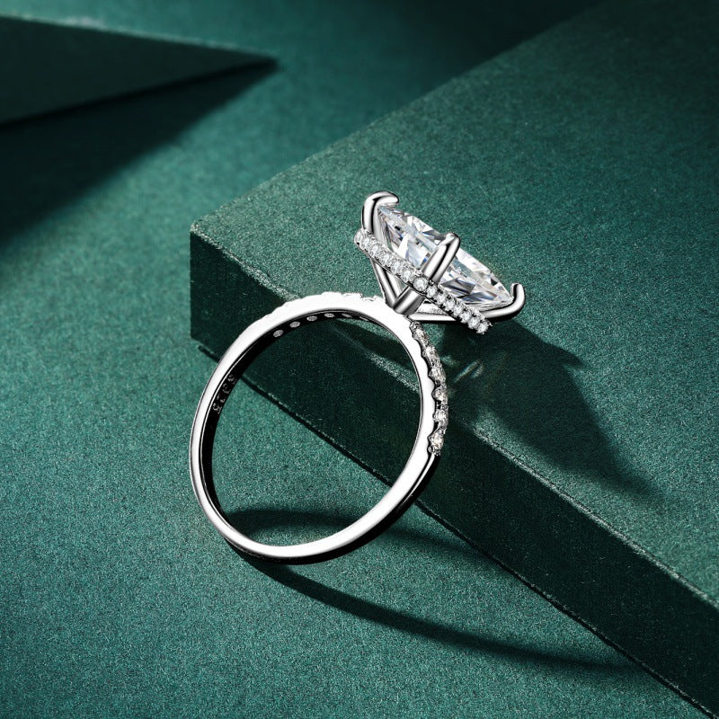 Wholesale square four claw inlaid S925 sterling silver zircon ring