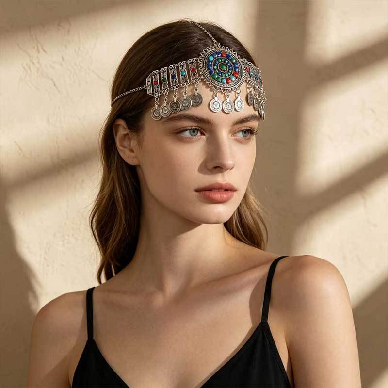 Wholesale Bohemian Alloy Forehead Chain with Tassel for Travel Photo Boutique Resale Jewelry Accessory