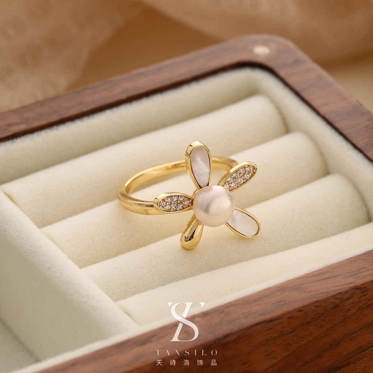 Wholesale Real Pearl Butterfly Ring Opening Ring Adjustable Non-fading Index Finger Ring