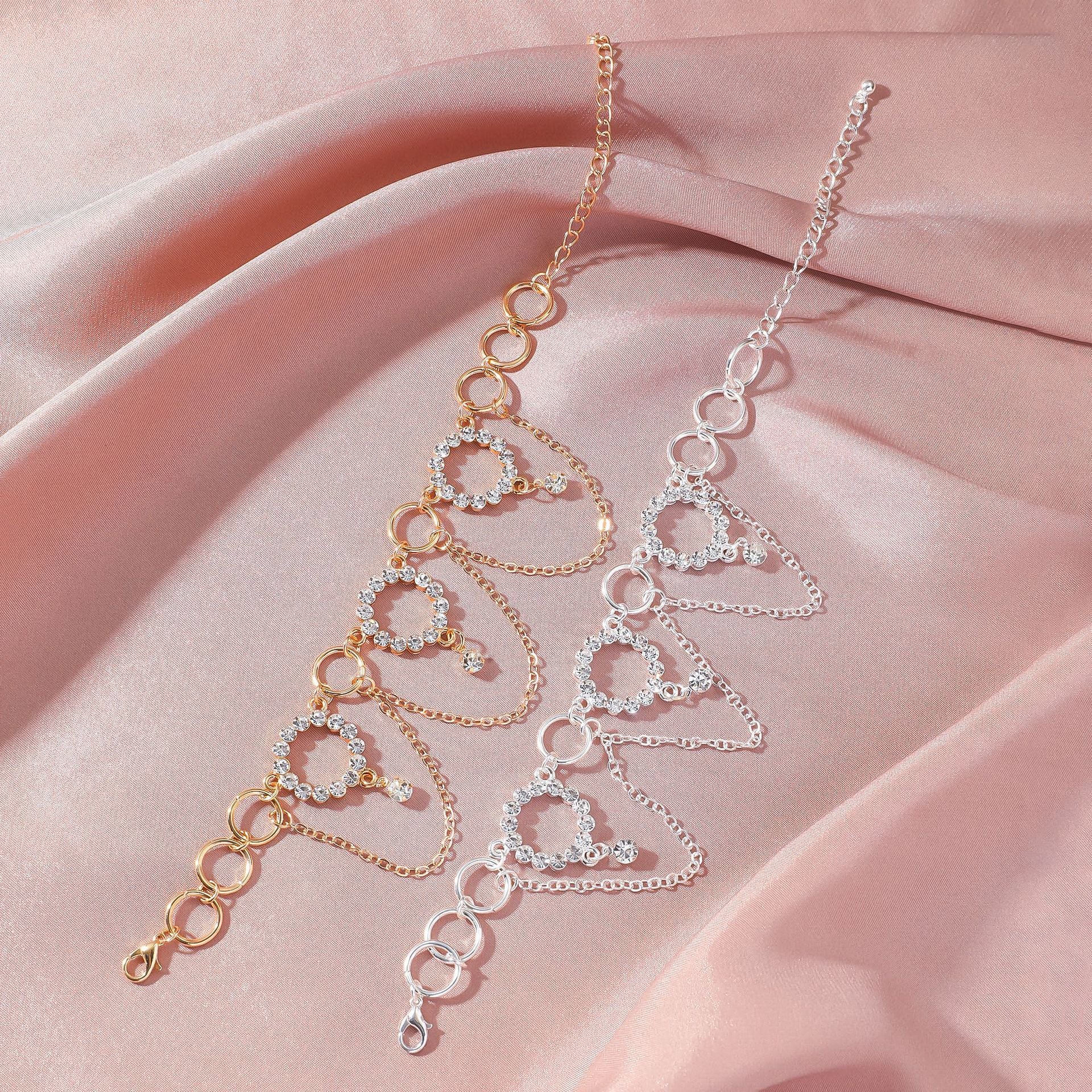Wholesale Chain and diamond tassel hoop anklet