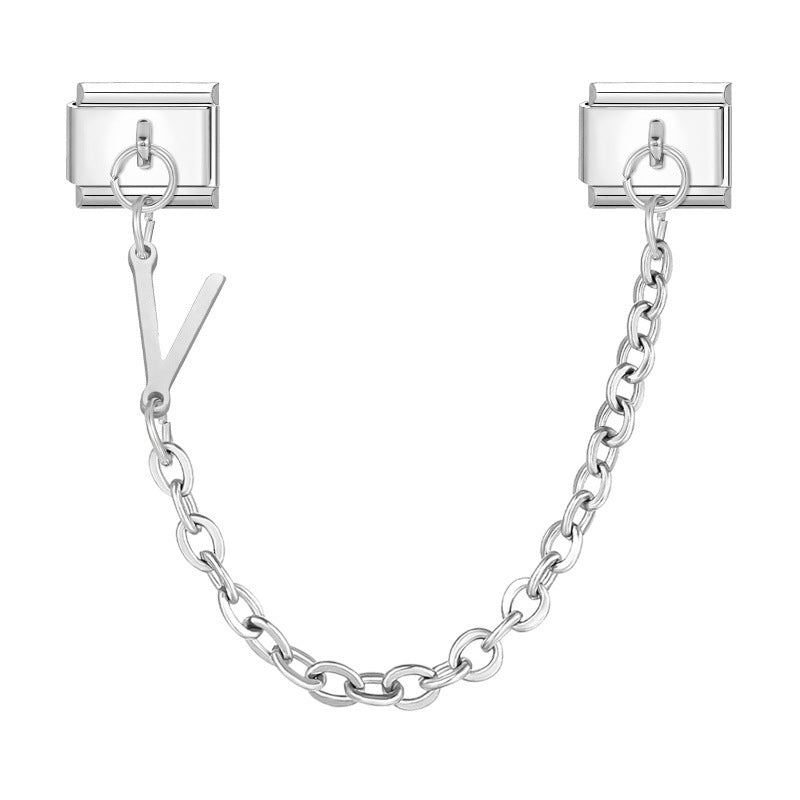 Wholesale Steel Color Letter Double Pendant DIY Fashion Italian Exquisite Creative Retro Module Bracelet Accessories Jewelry