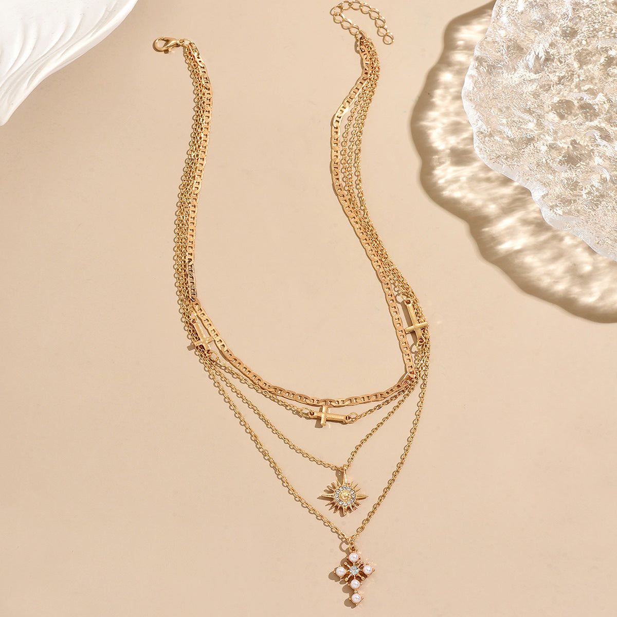Wholesale Multi-Layer Rhinestone Cross and Star Necklace Fashion Jewelry Accessory for Women